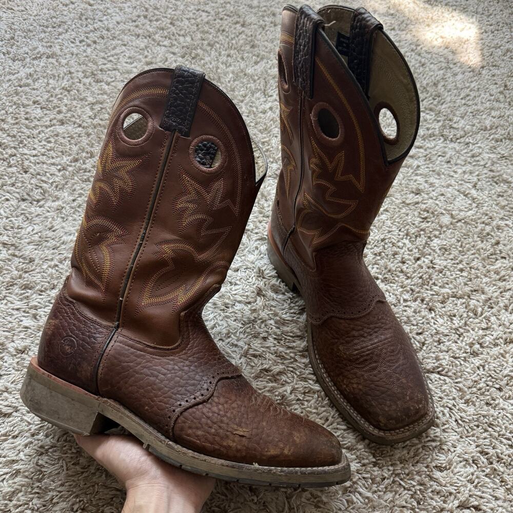 Double H Western Boots Brown Pull On Square Toe Cowboy Mexico Menโs Size 9.5 D
